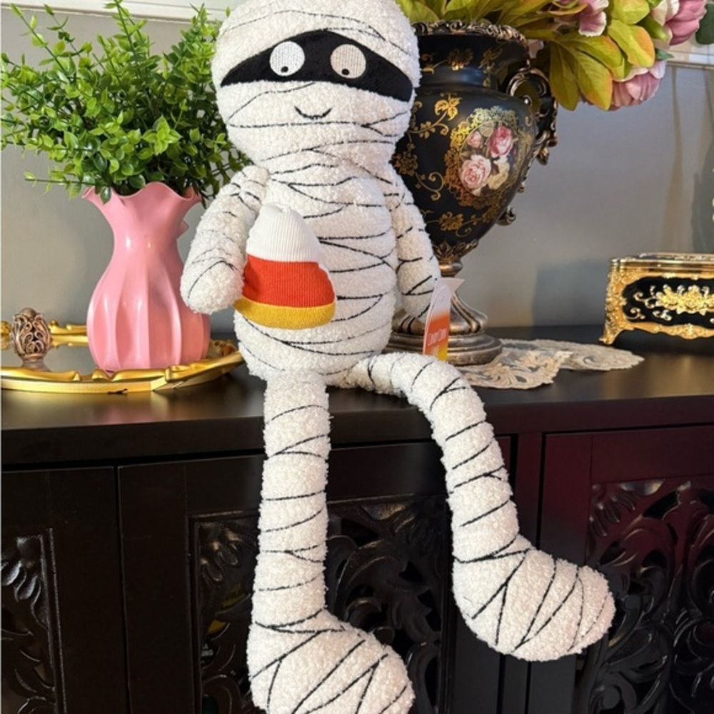 Candy Corn Lane Mummy Plush Sitter Pillow 24” Halloween Decor NWT